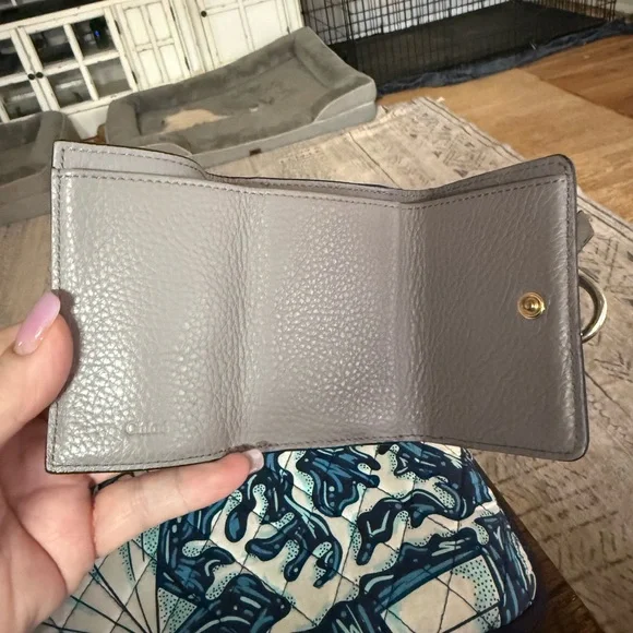 Gray Chloe’ Leather Wallet with Gold Charm - Picture 2 of 5